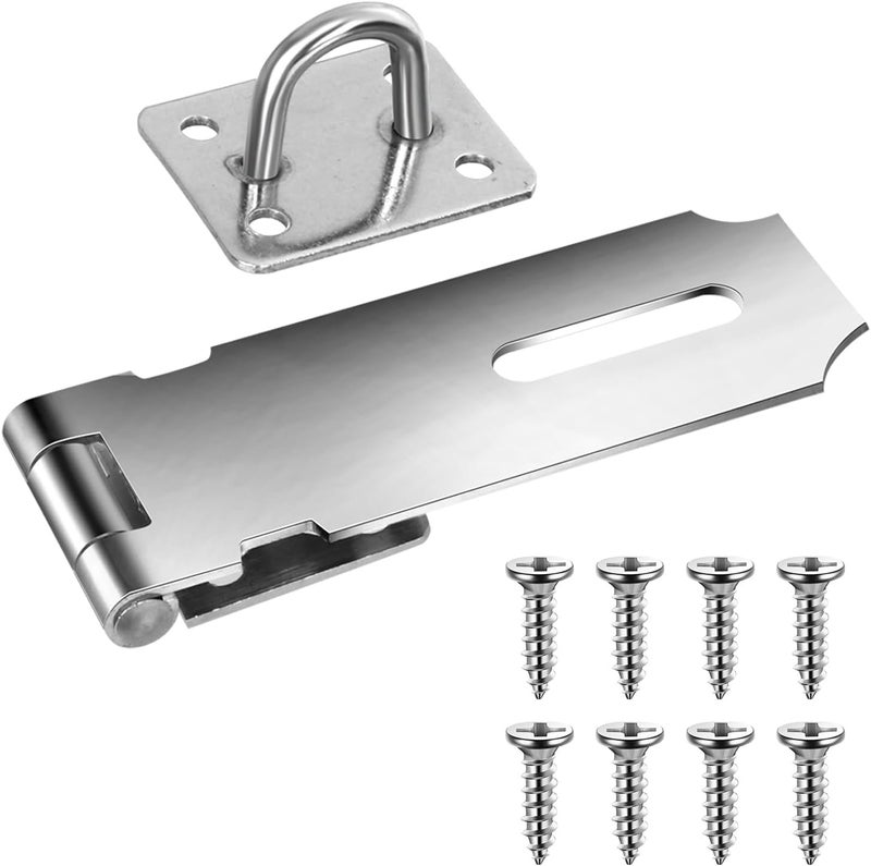 Arcjunys Door Locks Hasp Latch 4 Inch Lock Latch Stainless Steel Hasp Lock Extra Thick Door Hasp Locking Hasp Door Hasp Latch Gate Lock Hasp with Screws for Fence Doors Cabinets Closets Sliver - Image 1